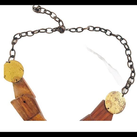 PRIMARK Boho Wooden Piece With Circle Detail Rustic Style Chain Bronze One Size - Picture 4 of 5